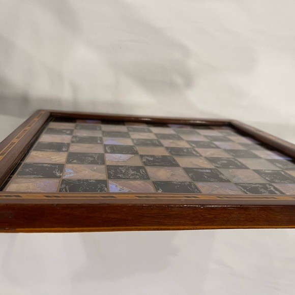 Vintage Chess Checker Board Rare Butterfly Wing Artwork Real inlaid wood BRAZIL - Picture 15 of 16